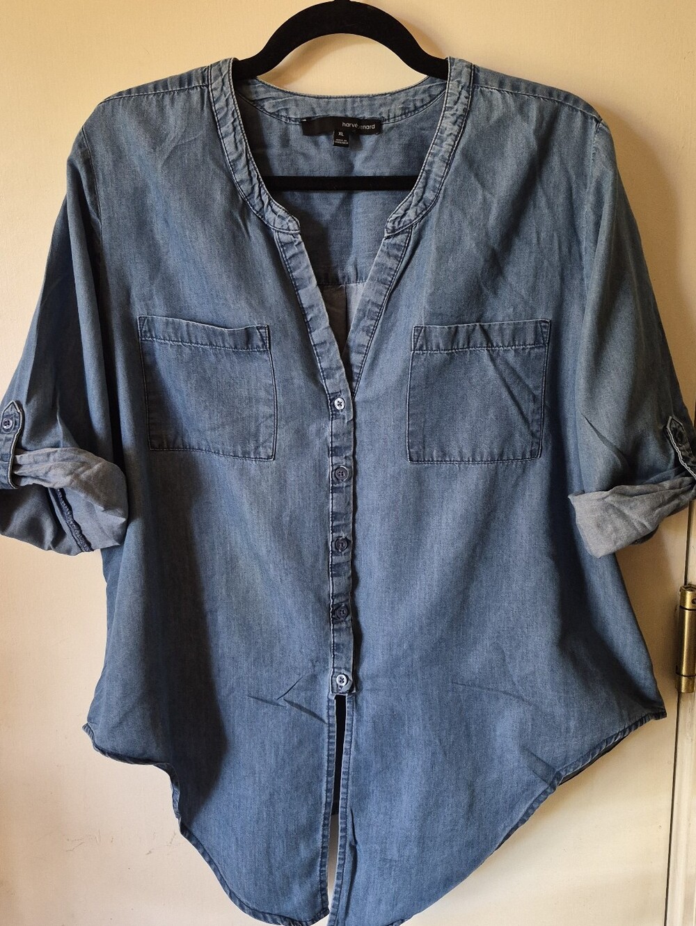 Harve Benard split V-neck chambray tie-front